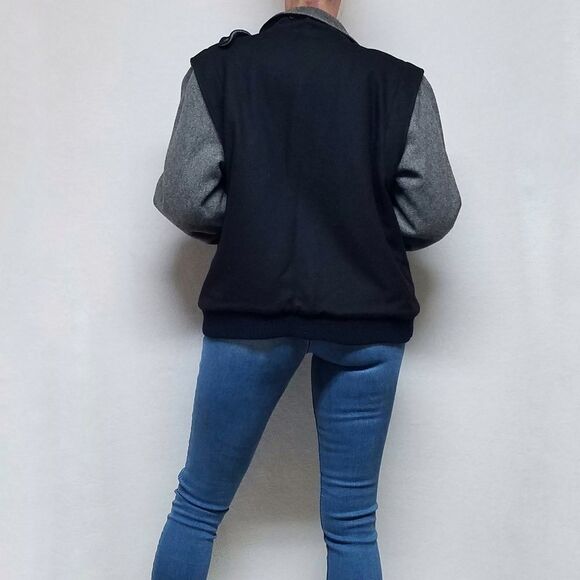 Vintage 80s Horizon Outerwear Black Gray Wool Filled Puffer Bomber Jacket Medium - Picture 4 of 16